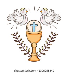 sacred chalice religious with doves birds