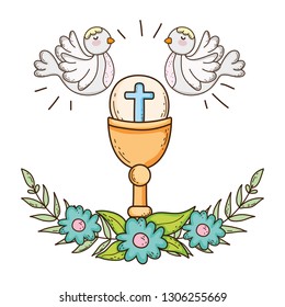 sacred chalice religious with doves birds