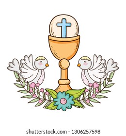 sacred chalice religious with doves birds
