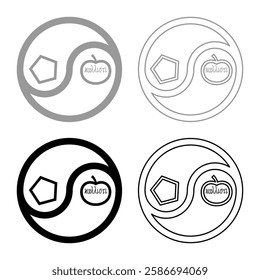 Sacred chao Cau chaos discordianism discordia symbol parody of religion set icon grey black color vector illustration image solid fill outline contour line thin flat style