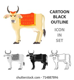 Sacred cow icon in cartoon style isolated on white background. India symbol stock vector illustration.