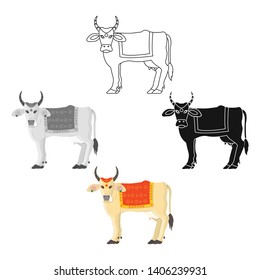 Sacred cow icon in cartoon,black style isolated on white background. India symbol stock vector illustration.