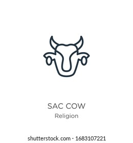 Sacred cow icon. Thin linear sacred cow outline icon isolated on white background from religion collection. Line vector sign, symbol for web and mobile