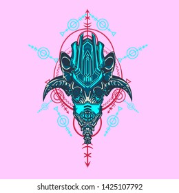 sacred display layouts design with machine dog as modeling and using pop art coloring
