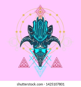 sacred display layouts design with machine dog as modeling and using pop art coloring
