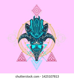 sacred display layouts design with machine dog as modeling and using pop art coloring