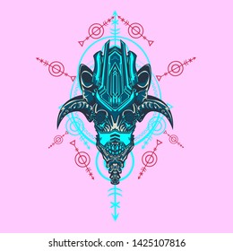 sacred display layouts design with machine dog as modeling and using pop art coloring