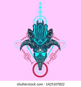 sacred display layouts design with machine dog as modeling and using pop art coloring