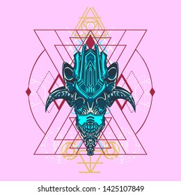 sacred display layouts design with machine dog as modeling and using pop art coloring