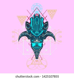 sacred display layouts design with machine dog as modeling and using pop art coloring