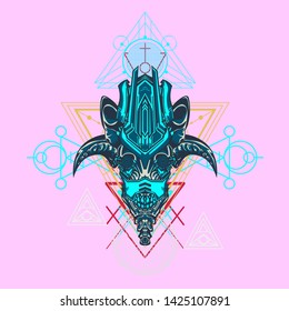 sacred display layouts design with machine dog as modeling and using pop art coloring