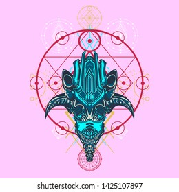sacred display layouts design with machine dog as modeling and using pop art coloring