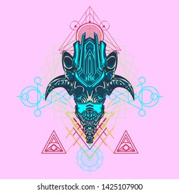 sacred display layouts design with machine dog as modeling and using pop art coloring