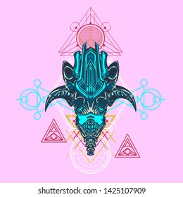 sacred display layouts design with machine dog as modeling and using pop art coloring