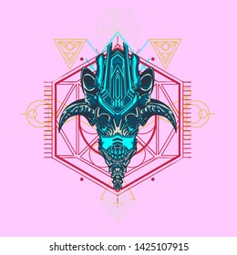 sacred display layouts design with machine dog as modeling and using pop art coloring