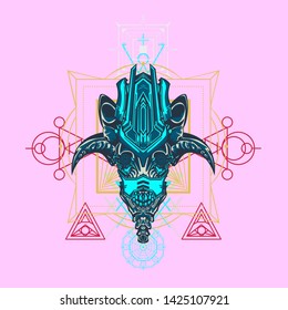 sacred display layouts design with machine dog as modeling and using pop art coloring