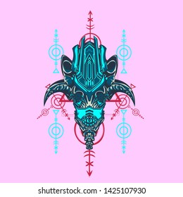 sacred display layouts design with machine dog as modeling and using pop art coloring