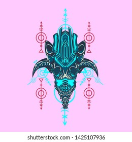 sacred display layouts design with machine dog as modeling and using pop art coloring