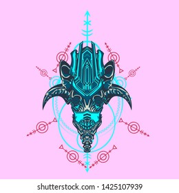 sacred display layouts design with machine dog as modeling and using pop art coloring