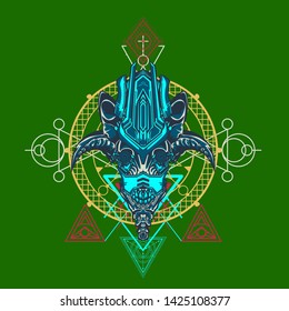 sacred display layouts design with machine dog as modeling and using pop art coloring