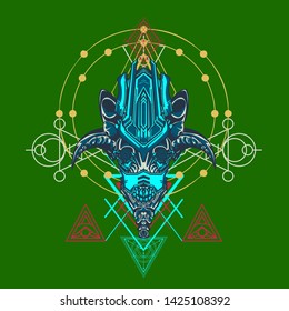 sacred display layouts design with machine dog as modeling and using pop art coloring