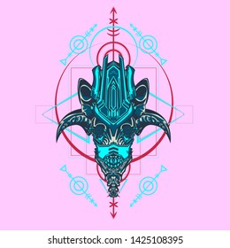 sacred display layouts design with machine dog as modeling and using pop art coloring