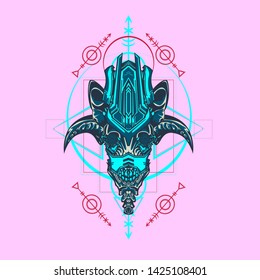 sacred display layouts design with machine dog as modeling and using pop art coloring