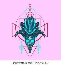 sacred display layouts design with machine dog as modeling and using pop art coloring