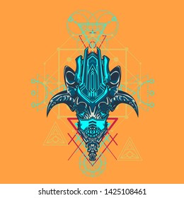 sacred display layouts design with machine dog as modeling and using pop art coloring