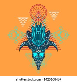 sacred display layouts design with machine dog as modeling and using pop art coloring