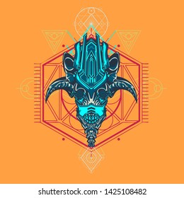 sacred display layouts design with machine dog as modeling and using pop art coloring