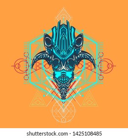 sacred display layouts design with machine dog as modeling and using pop art coloring