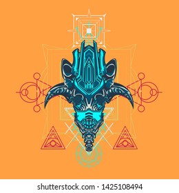 sacred display layouts design with machine dog as modeling and using pop art coloring