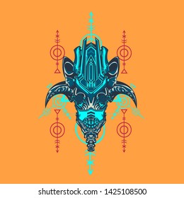 sacred display layouts design with machine dog as modeling and using pop art coloring