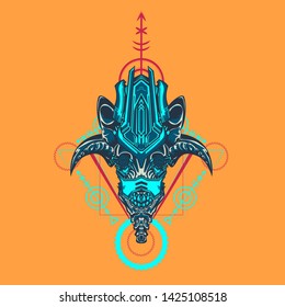 sacred display layouts design with machine dog as modeling and using pop art coloring