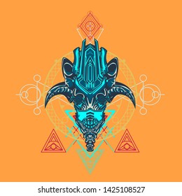 sacred display layouts design with machine dog as modeling and using pop art coloring