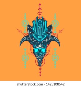 sacred display layouts design with machine dog as modeling and using pop art coloring