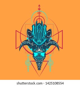sacred display layouts design with machine dog as modeling and using pop art coloring