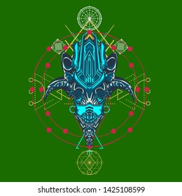 sacred display layouts design with machine dog as modeling and using pop art coloring