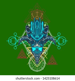 sacred display layouts design with machine dog as modeling and using pop art coloring