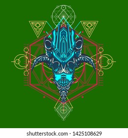 sacred display layouts design with machine dog as modeling and using pop art coloring