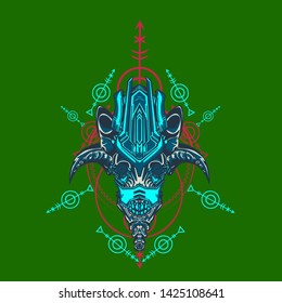 sacred display layouts design with machine dog as modeling and using pop art coloring