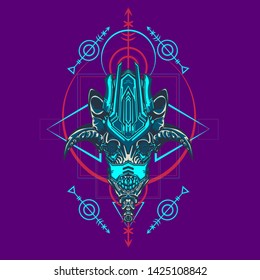 sacred display layouts design with machine dog as modeling and using pop art coloring