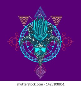 sacred display layouts design with machine dog as modeling and using pop art coloring