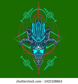 sacred display layouts design with machine dog as modeling and using pop art coloring