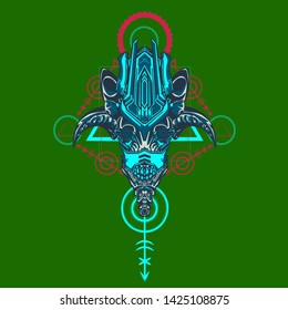 sacred display layouts design with machine dog as modeling and using pop art coloring