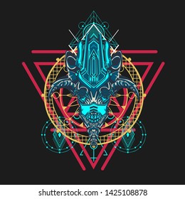 sacred display layouts design with machine dog as modeling and using pop art coloring