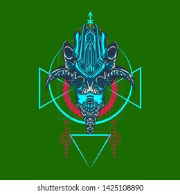 sacred display layouts design with machine dog as modeling and using pop art coloring