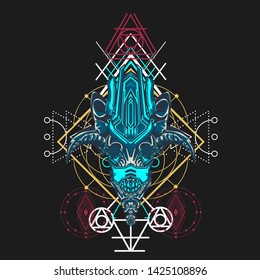 sacred display layouts design with machine dog as modeling and using pop art coloring