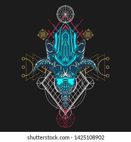 sacred display layouts design with machine dog as modeling and using pop art coloring